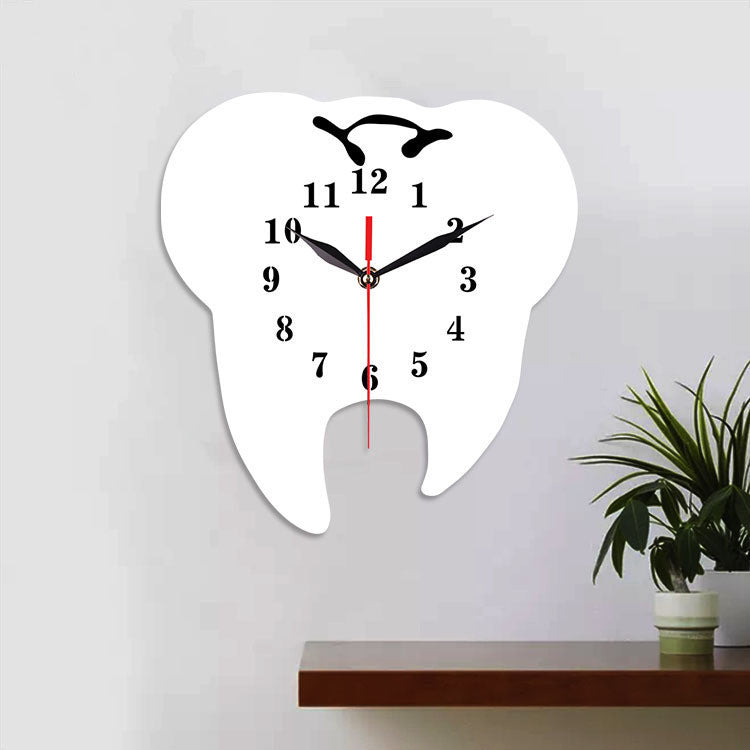 Acrylic tooth shape wall clock Living room office custom quartz mute clock