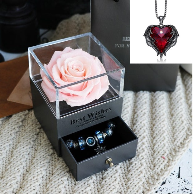 Valentines Day Gift Women Rose Jewelry Box Dried Flower Real Flowers Eternal Roses In Box - HJG