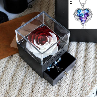 Valentines Day Gift Women Rose Jewelry Box Dried Flower Real Flowers Eternal Roses In Box - HJG