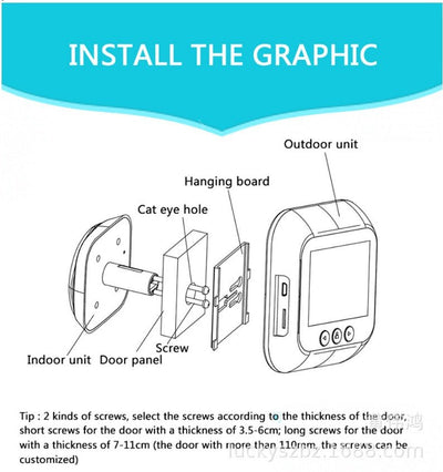 2.4 Inch Security Smart Doorbell Peephole Camera Electronic Cat Eye - HJG