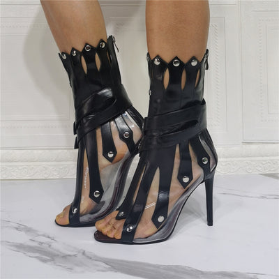 Women's Fashion Stiletto Heel Fish Mouth Film Stitching Roman Sandals