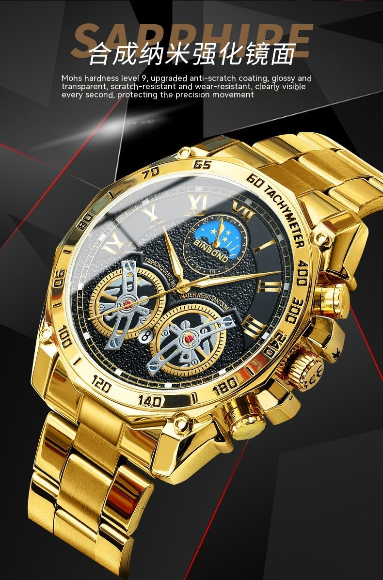 Double Men's Non-fully Automatic Machine Hollow Mechanical Watch Multi-function