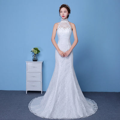 Big red wedding dress bride large size waist fishtail wedding dress palace fishtail tail Korean hanging neck