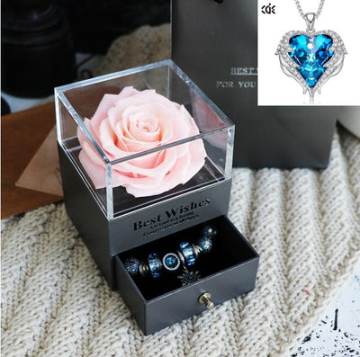 Valentines Day Gift Women Rose Jewelry Box Dried Flower Real Flowers Eternal Roses In Box - HJG