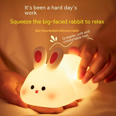 Cute LED Night Light Touch Sensor Cartoon Kid's Nightlights Big Face Rabbit Silicone Night Light Christmas Gift Bedside Lamp Home Decor - HJG