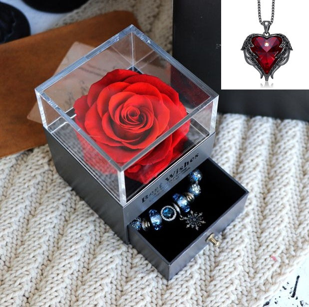 Valentines Day Gift Women Rose Jewelry Box Dried Flower Real Flowers Eternal Roses In Box - HJG