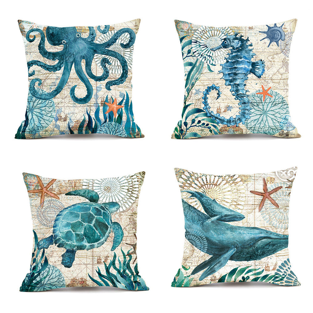 Cushion Covers Sea Turtle Printed Throw Pillow Cases For Home Decor Sofa Chair Seat - HJG