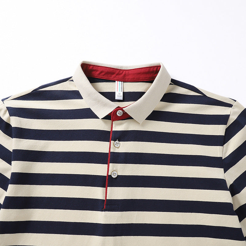 Men's Long-sleeved T-shirt Striped Tb Cotton Lapel