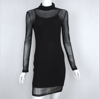 Women's transparent lined long sleeve dress - HJG