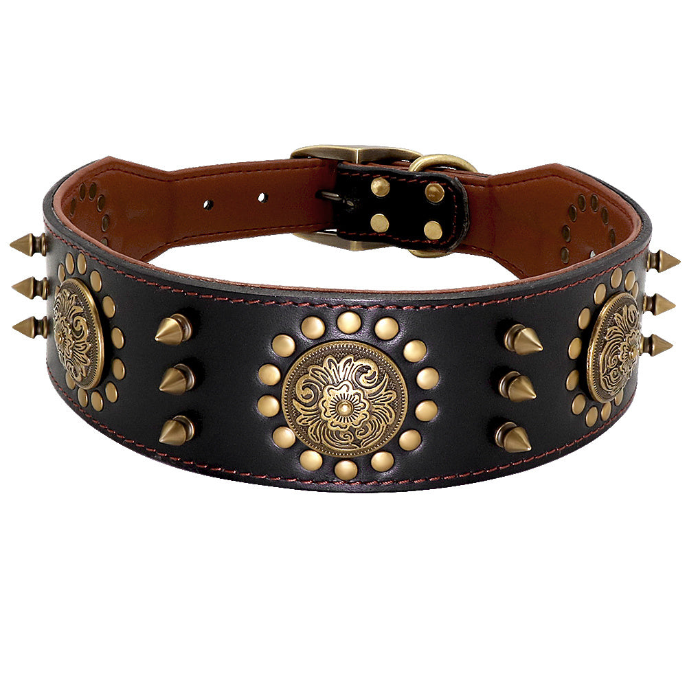 Leather Stud Dog Collar Large Dog Anti-Bite Stud Dog Collar - HJG