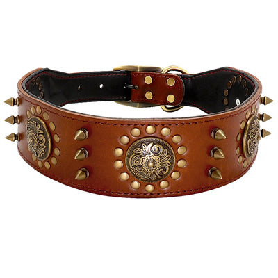 Leather Stud Dog Collar Large Dog Anti-Bite Stud Dog Collar - HJG