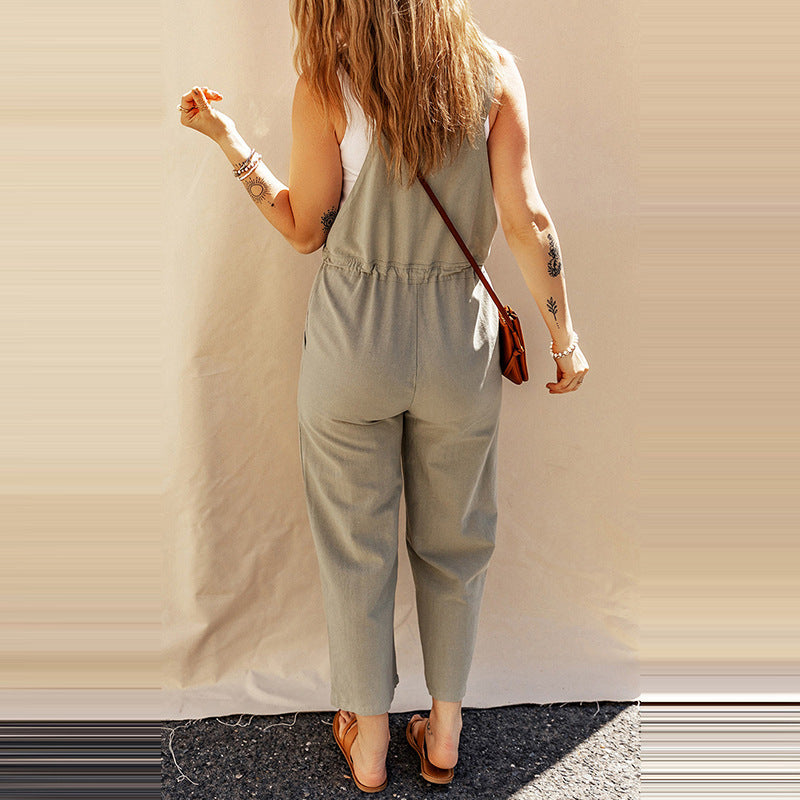 Solid Color Camisole Jumpsuit Loose Sleeveless