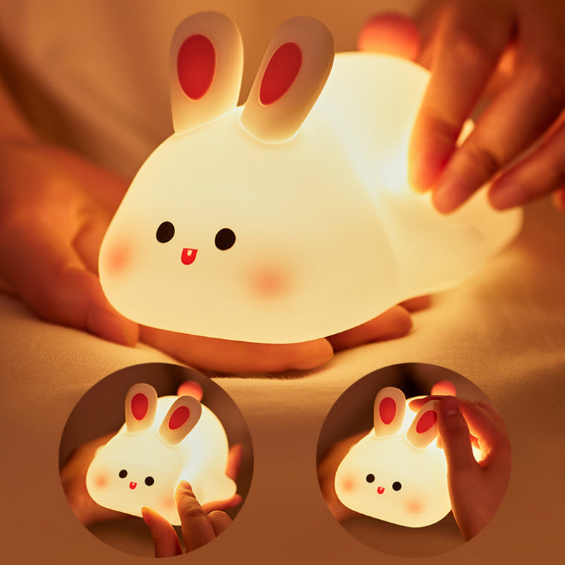 Cute LED Night Light Touch Sensor Cartoon Kid's Nightlights Big Face Rabbit Silicone Night Light Christmas Gift Bedside Lamp Home Decor - HJG