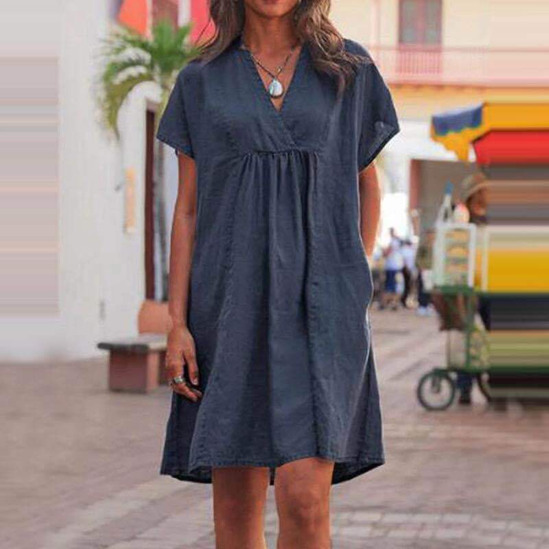 Short Sleeve Stitching V-neck Dress