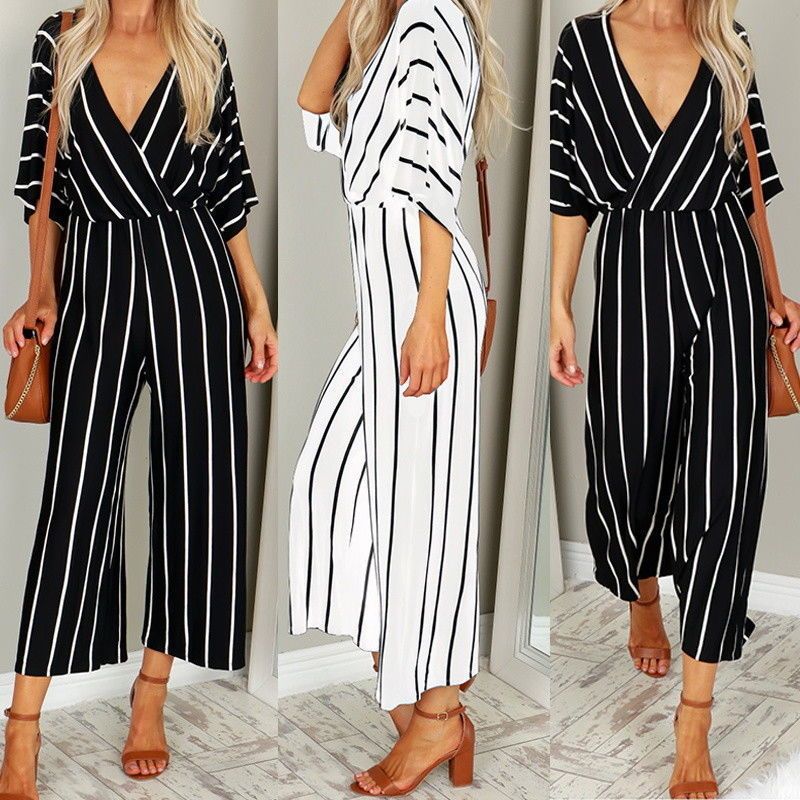 Wide-leg striped jumpsuit