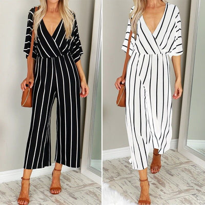 Wide-leg striped jumpsuit