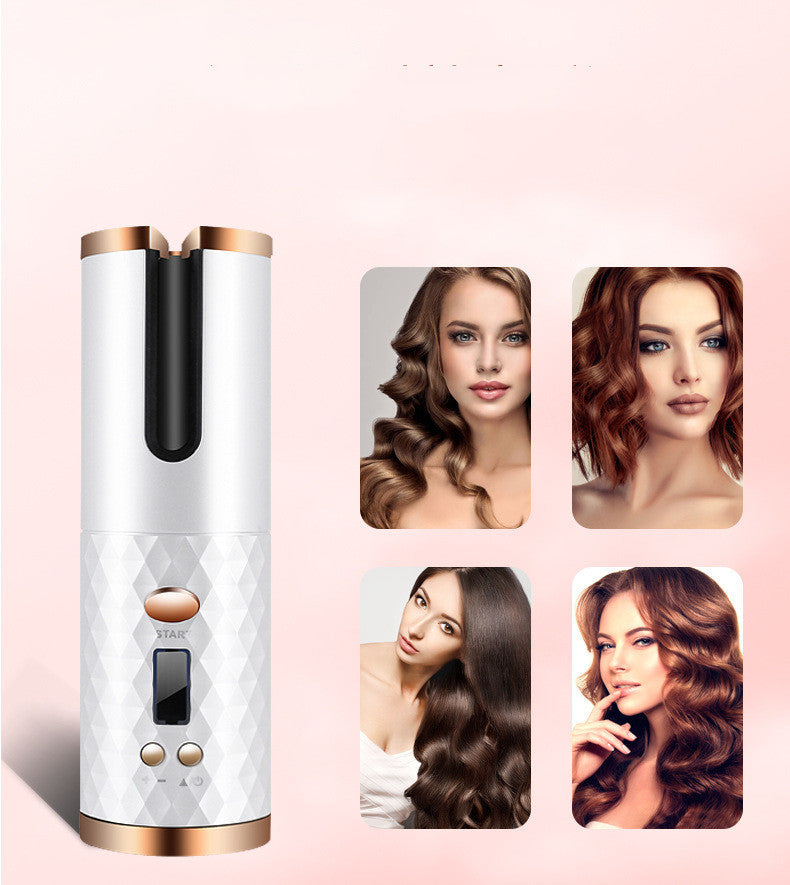 Rechargeable Automatic Hair Curler Women Portable Hair Curling Iron LCD Display Ceramic Curly Rotating Curling Wave Styer - HJG