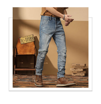 Motorcycle Jeans Korean Style Slim-fitting Ankle-tied High-end Men's Casual All-matching Stretch Pants