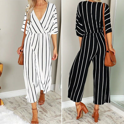 Wide-leg striped jumpsuit