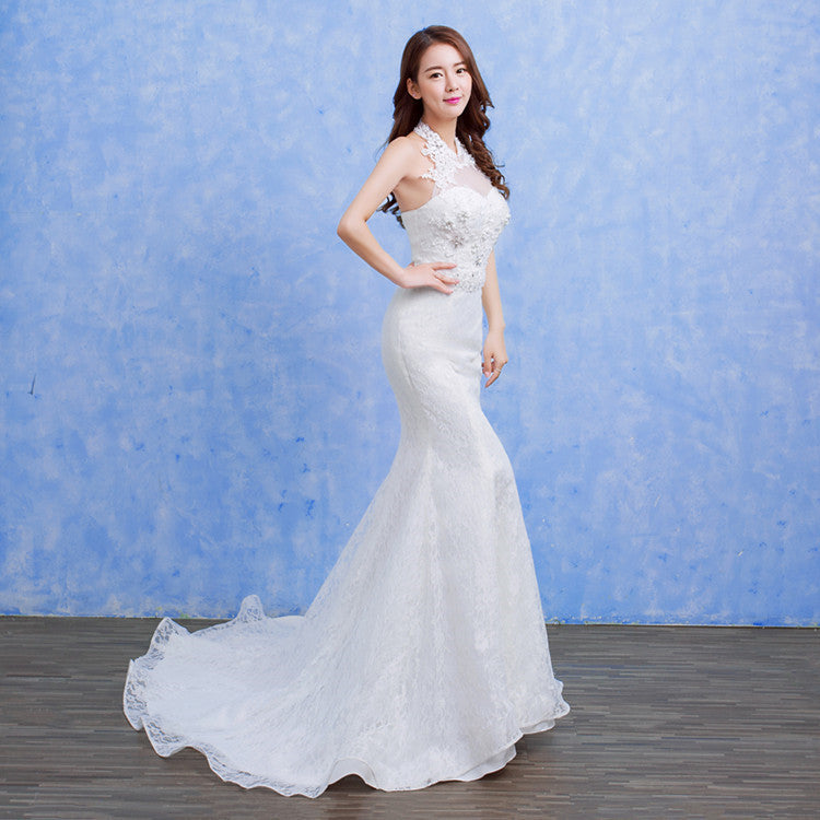 Wholesale new bride wedding fashion lace fishtail skirt Slim Skinny tail wedding dress D92