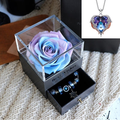 Valentines Day Gift Women Rose Jewelry Box Dried Flower Real Flowers Eternal Roses In Box - HJG