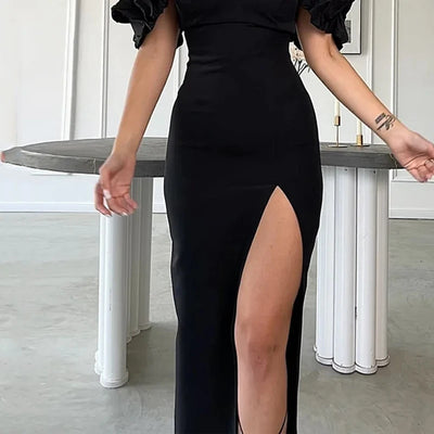 Women's Fashionable With Side-slit Solid Color Dress