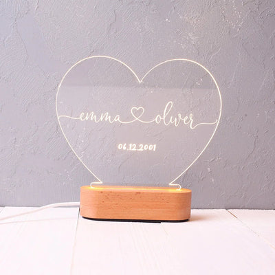 Custom Night Light As Valentines Day Anniversary Romantic For Bedroom Night Lamp Couple For Him Names And Date Engagement Gift - HJG