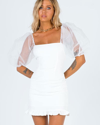 Puff sleeve ruffled short sleeve dress