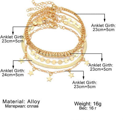 New Cuban Link Chain Anklet Multi-layer XINGX Wafer Beach Women