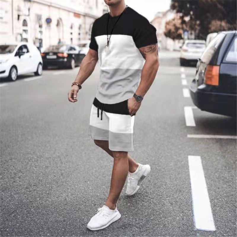 Men's Loose Fashion Casual Round Neck T-shirt Two-piece Set