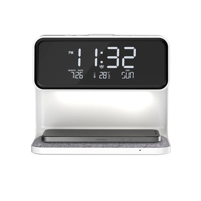 Creative 3 In 1 Bedside Lamp Wireless Charging LCD Screen Alarm Clock  Wireless Phone Charger