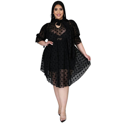 Plus Size Sexy Mesh Hollow See-through Irregular Swing Dress