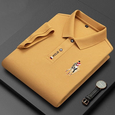 Summer Mercerized Cotton Men's Lapel Embroidery Top