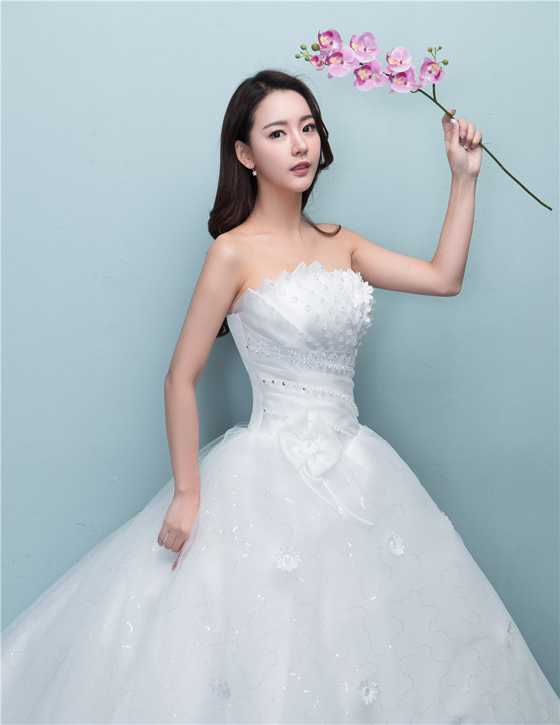 Aliexpress wedding bride wedding dress new large tail size wedding dress factory wholesale TH52