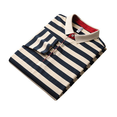 Men's Long-sleeved T-shirt Striped Tb Cotton Lapel