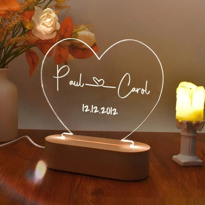 Custom Night Light As Valentines Day Anniversary Romantic For Bedroom Night Lamp Couple For Him Names And Date Engagement Gift - HJG