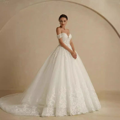 Off-shoulder Bridal Main Wedding Dress Elegant Court Style High-grade Luxury French Light Door Yarn