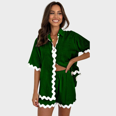 Outfit Women's Short-sleeved Button Shirt Casual Loose Shorts Two-piece Set