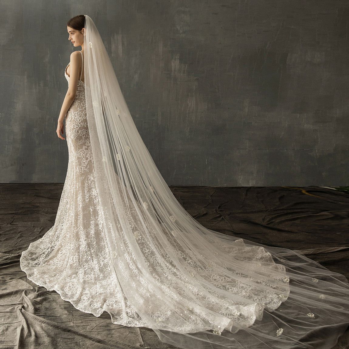 Bridal Church Wedding Pearl Long Tail Tulle