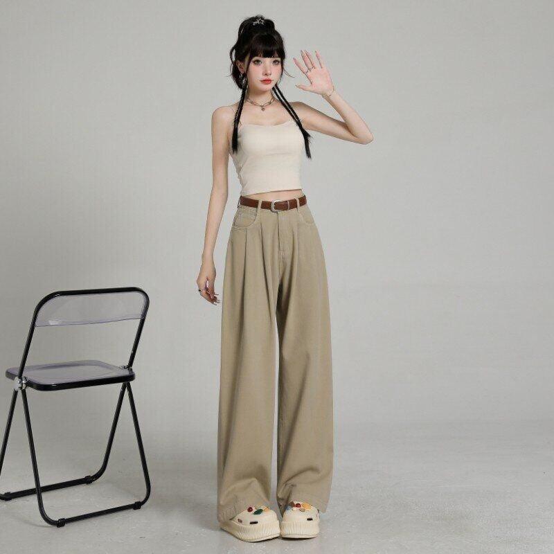 Summer Thin High Waist Belly Contracting Breathable Draping Lengthened Wide Leg Pants