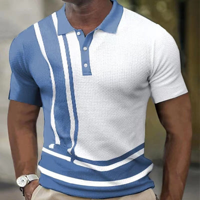 Short Sleeve Contrast Stripe Button Waffle T-shirt