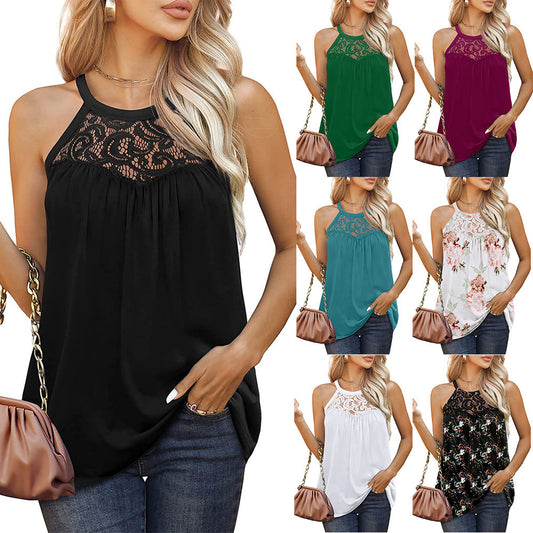 Womens Tank Tops Loose Fit Summer Lace Halter Tops Sleeveless Shirts - HJG
