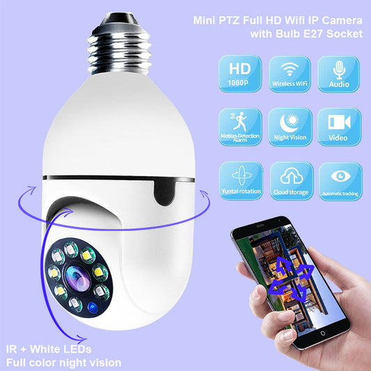 WiFi CAMERA 1080P Bulb 4X Zoom Camera E27 Home 5GWiFi Alarm Monitor - HJG