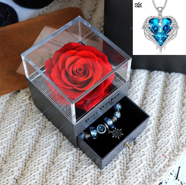 Valentines Day Gift Women Rose Jewelry Box Dried Flower Real Flowers Eternal Roses In Box - HJG