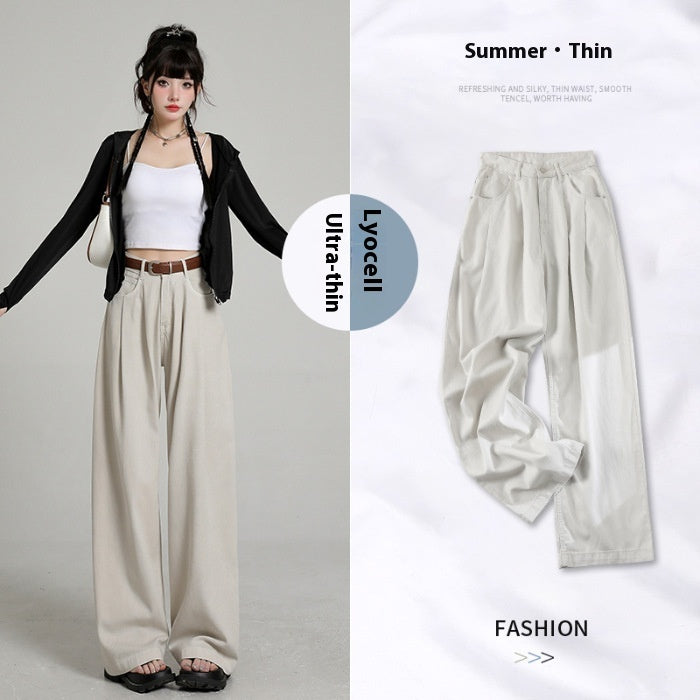 Summer Thin High Waist Belly Contracting Breathable Draping Lengthened Wide Leg Pants