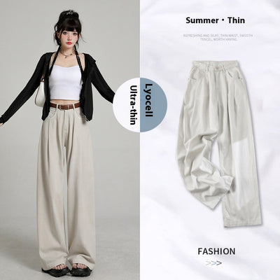 Summer Thin High Waist Belly Contracting Breathable Draping Lengthened Wide Leg Pants