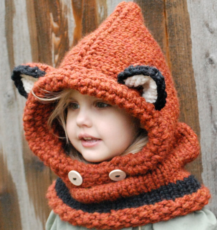 Children's wool knit hat hand-knitted warm earmuffs cape caps for men and women