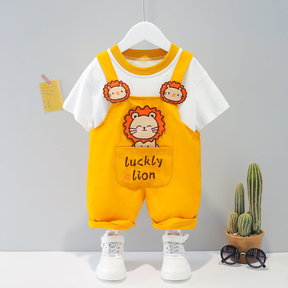 Children's Clothing Men And Women Baby Summer Cartoon Short-sleeved Overalls - HJG