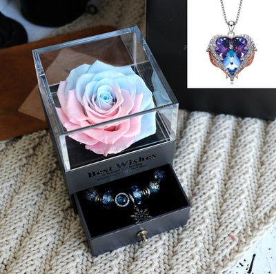 Valentines Day Gift Women Rose Jewelry Box Dried Flower Real Flowers Eternal Roses In Box - HJG