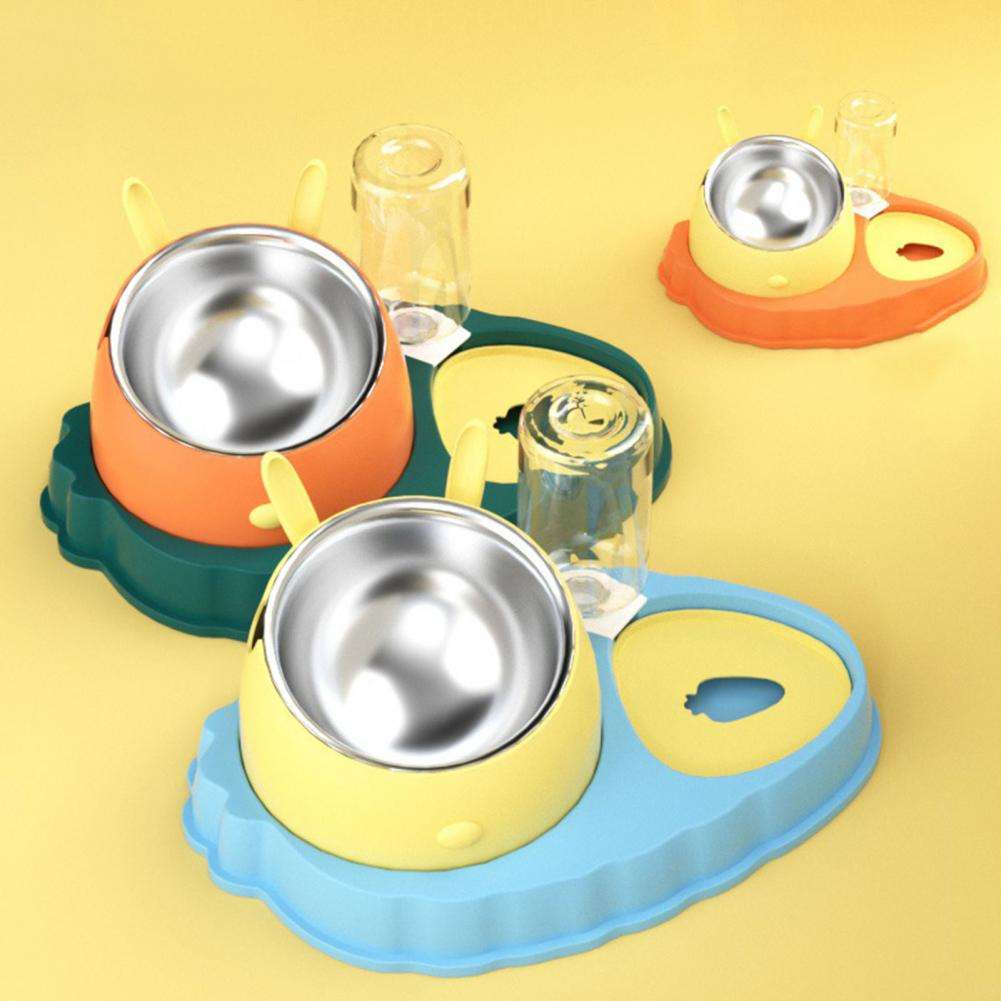 Double Bowl Stainless Steel Carrots Antiskid Pet Feeding Tool Tilt Design Carrot Appearance Dog Bowl For Indoor Pets Products - HJG